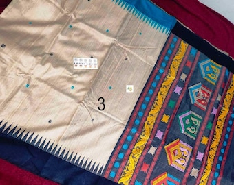 Handwoven Pure Tussar Silk Saree, Dolabedi Ganga Jamuna Temple Border, Buti Work Design