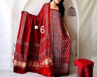 Conjunto de traje de 3 piezas de seda modal Ajrakh, color rojo orgánico, confección gratuita, vestido étnico