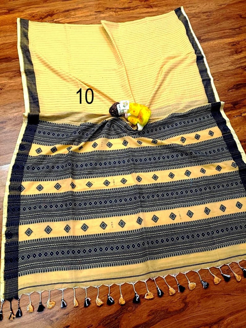Handwoven Pure Khadi Cotton Designer Saree, Tassels, Cotton Sarees for Women Saree No # 10