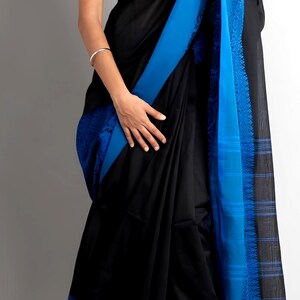 Reiner Khadi Baumwoll-Begampuri-Sari, handgewebte Bordüre, Förderung nachhaltiger Mode, Baumwoll-Sari für Frauen Saree No # 1