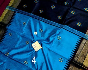 Handwoven Pure Raw Silk Saree, Temple Borders, All Over Butta, Silkmark Certified, Womens Fashion