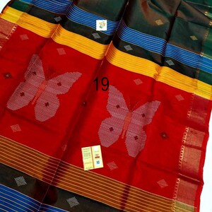 Sari de seda Kalakshetra tejido a mano, Katan Bishnupuri puro, certificado de marca de seda, estilo elegante Saree No # 19