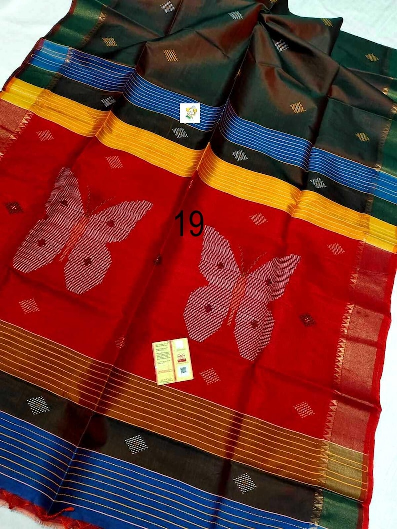 Sari de seda Kalakshetra tejido a mano, Katan Bishnupuri puro, certificado de marca de seda, estilo elegante Saree No # 19