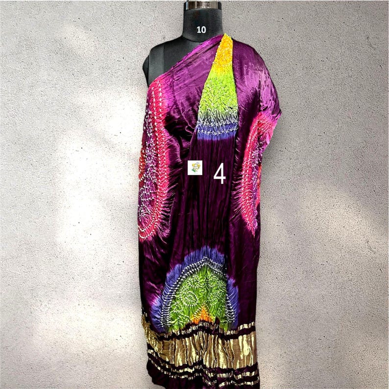 Trabajo Kasumba Bandhani hecho a mano, Dupatta de seda modal, Lagdi Patta, multicolores vegetales, moda femenina Dupatta No # 4