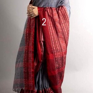 Reiner Khadi Baumwoll-Begampuri-Sari, handgewebte Bordüre, Förderung nachhaltiger Mode, Baumwoll-Sari für Frauen Bild 6