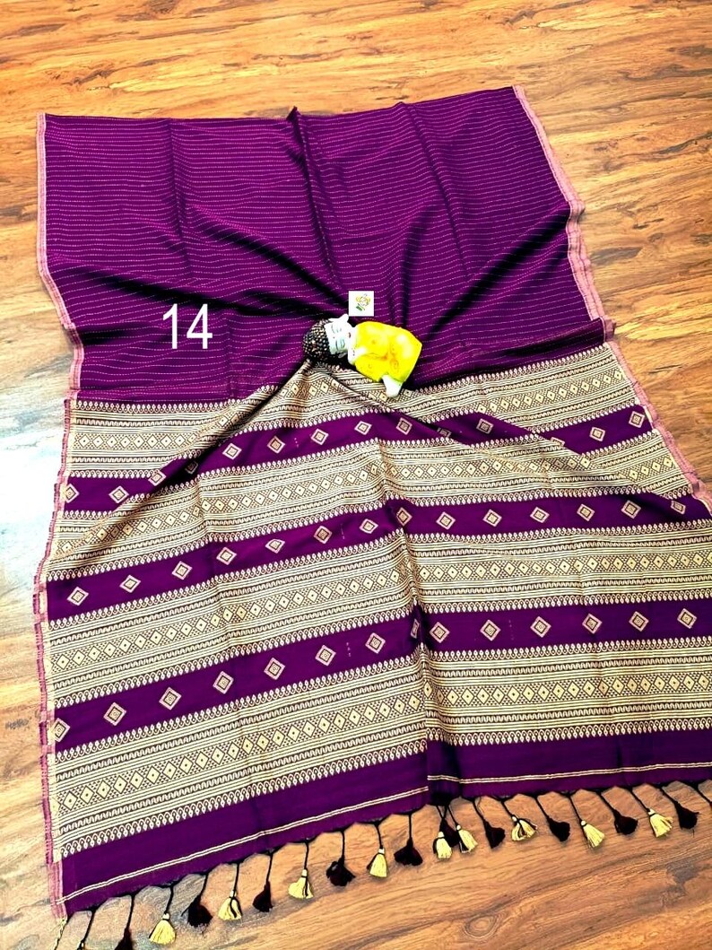 Handwoven Pure Khadi Cotton Designer Saree, Tassels, Cotton Sarees for Women Saree No # 14