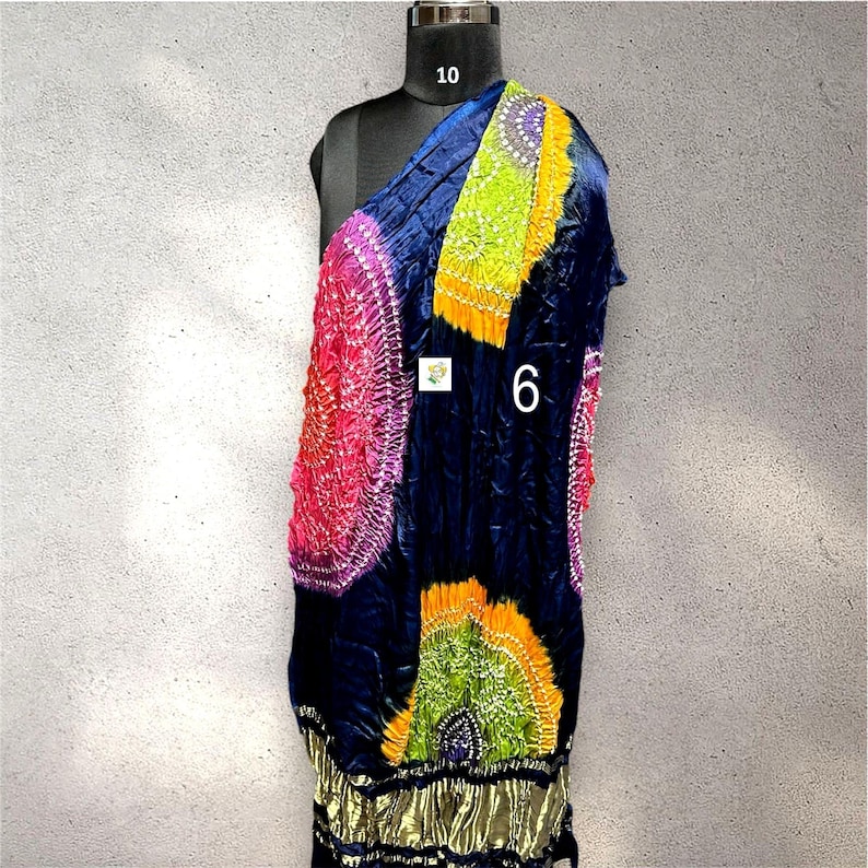 Trabajo Kasumba Bandhani hecho a mano, Dupatta de seda modal, Lagdi Patta, multicolores vegetales, moda femenina Dupatta No # 6