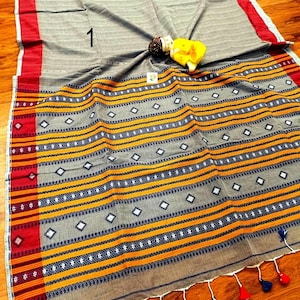 Handwoven Pure Khadi Cotton Designer Saree, Tassels, Cotton Sarees for Women Saree No # 1