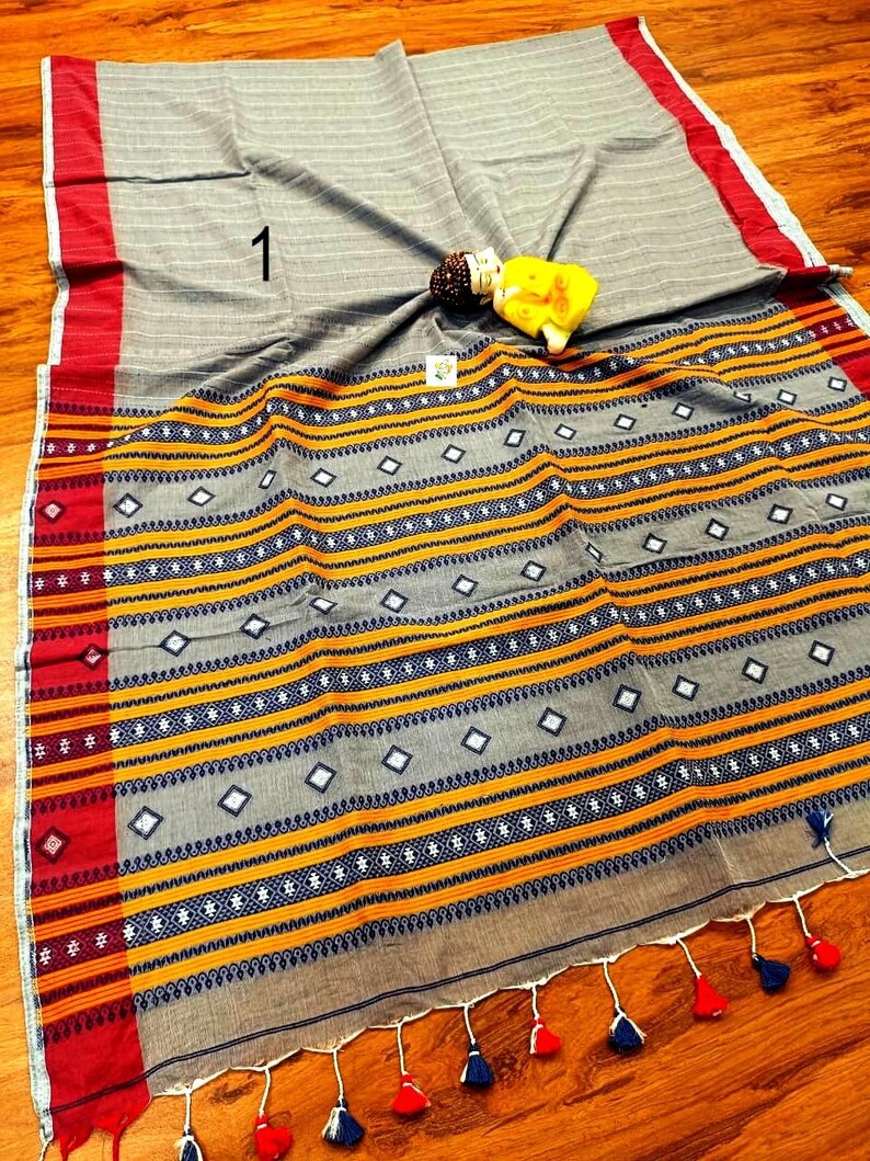 Handwoven Pure Khadi Cotton Designer Saree, Tassels, Cotton Sarees for Women Saree No # 1