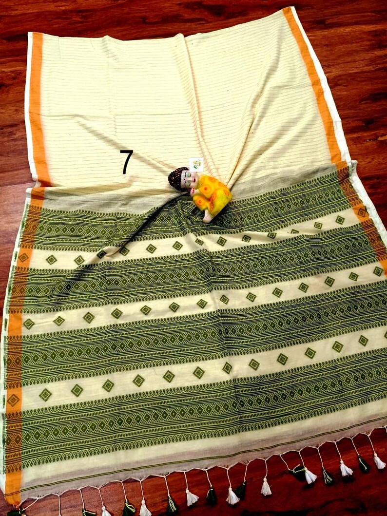 Handwoven Pure Khadi Cotton Designer Saree, Tassels, Cotton Sarees for Women Saree No # 7