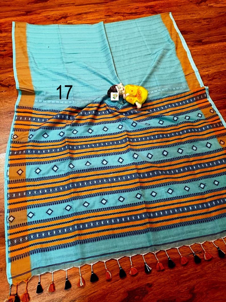 Handwoven Pure Khadi Cotton Designer Saree, Tassels, Cotton Sarees for Women Saree No # 17
