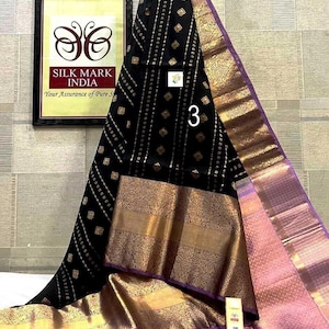 Traditional Pure Silk Kanjivaram Saree, Tissue Zari Weaving, All Over Body Motif, Double Warp, Silk Mark Certified, Silk Sarees For Women