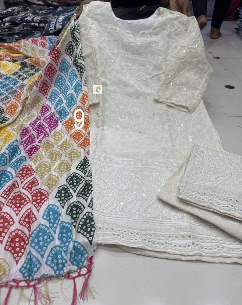 Hand Embroidery Chikankari Kurta Palazzo set - wine