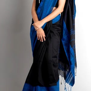 Reiner Khadi Baumwoll-Begampuri-Sari, handgewebte Bordüre, Förderung nachhaltiger Mode, Baumwoll-Sari für Frauen Bild 4
