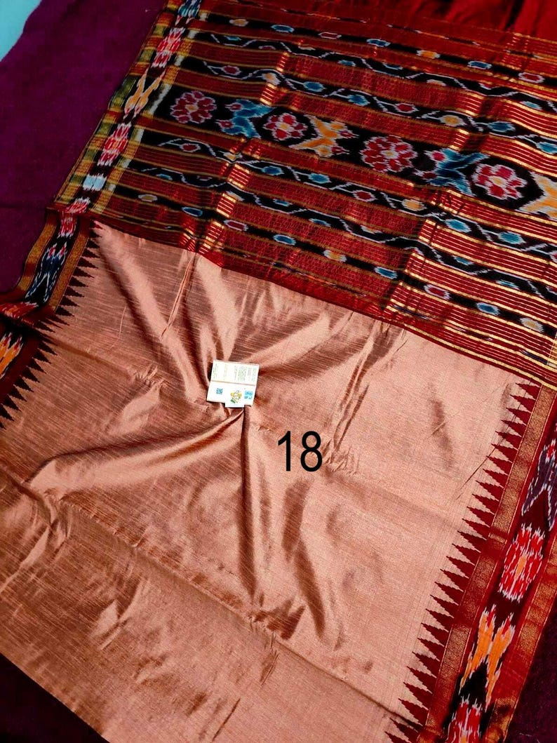 Handwoven Raw Silk Saree, Ikkat Temple Border, Heavy Ikat Pallu, Silk Mark Certified Saree No # 18