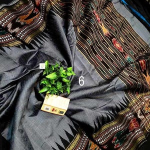 Handwoven Raw Silk Saree, Ikkat And Vidarbha Temple Border, Ikat Pallu, Silk Mark Certified Saree No # 6