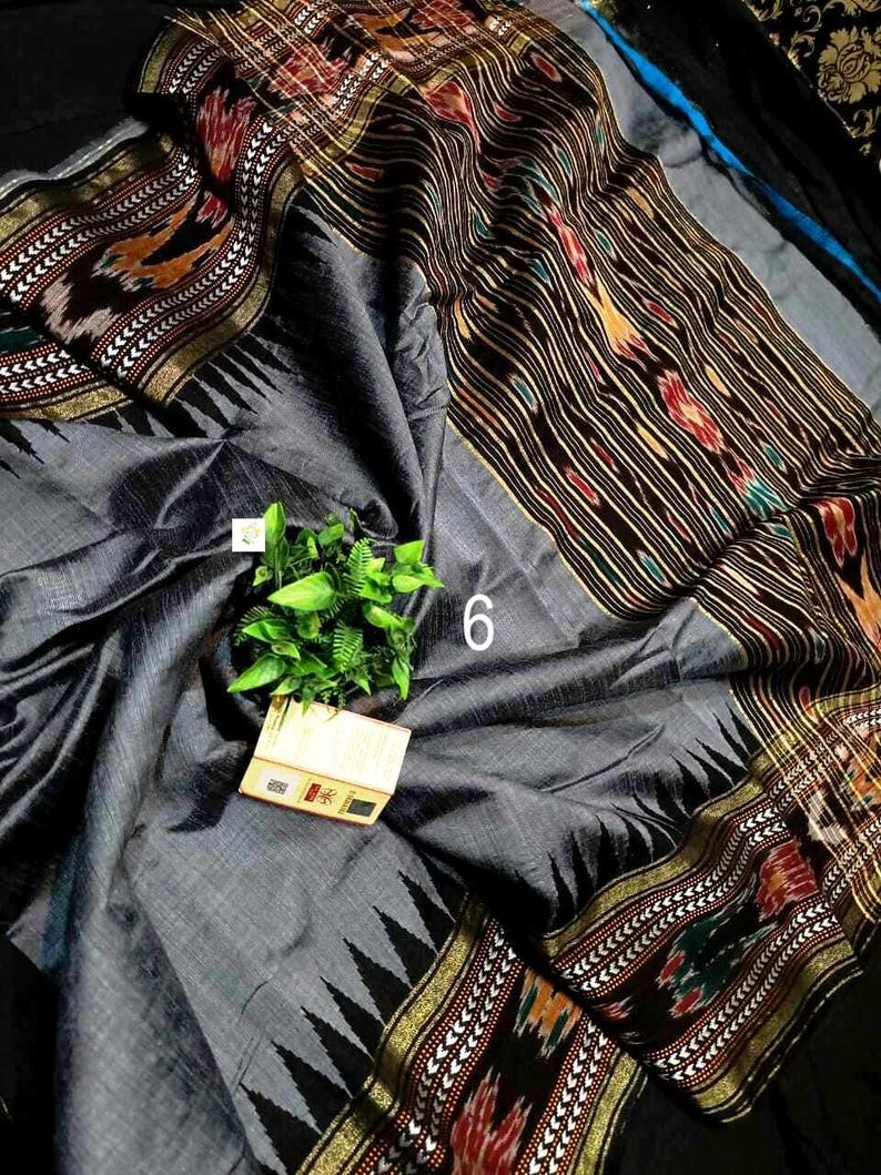 Handwoven Raw Silk Saree, Ikkat And Vidarbha Temple Border, Ikat Pallu, Silk Mark Certified Saree No # 6