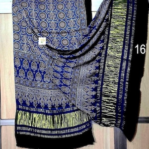 Pure Modal Silk Blue Ajrakh Dupattas, Handblock Print, Lagdi Patta, Vegetable Colors, Vegan Silk, Silk Dupatta for Women, Womens Fashion