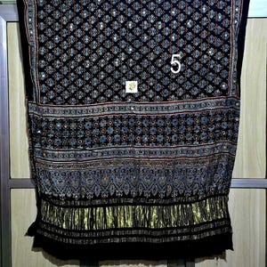 Mirror Work Ajrakh Modal Silk Dupatta, Handblock Print, Organic Colors, Lagdi Patta Dupatta No # 5