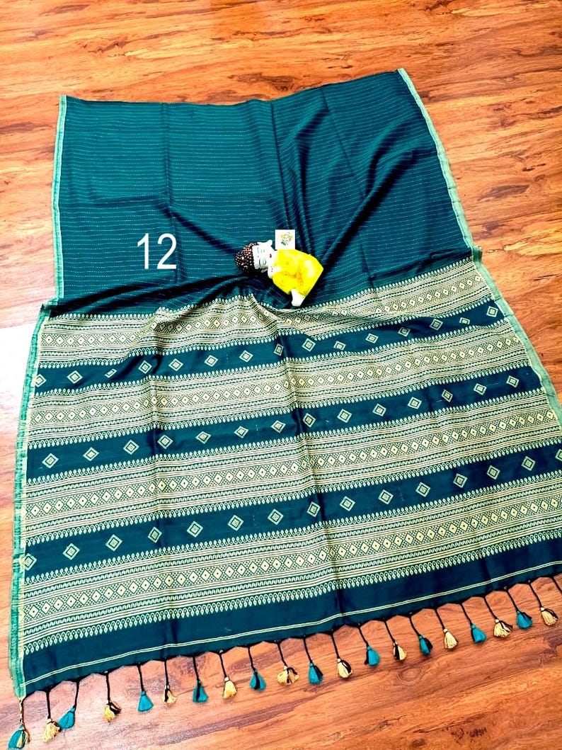 Handwoven Pure Khadi Cotton Designer Saree, Tassels, Cotton Sarees for Women Saree No # 12