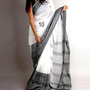 Reiner Khadi Baumwoll-Begampuri-Sari, handgewebte Bordüre, Förderung nachhaltiger Mode, Baumwoll-Sari für Frauen Saree No # 10