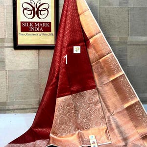 Traditional Pure Silk Kanchipuram Saree, Brocade, Bridal Wear, Fancy Tissue Zari Weaving Border, Silk Mark Certified, Silk Sarees For Women