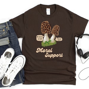 Morel Support Unisex Cotton Tee | Supportive Mushies T-Shirt | Cute Cottagecore Shirt | Gift for Mushroom Lover