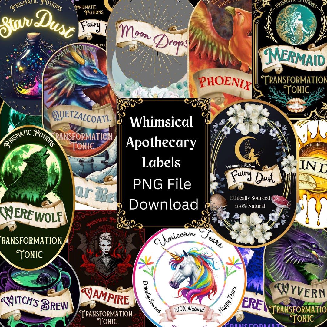 Whimsy Labels Whimsical Apothecary Potion Label Designs | Digital Download PNG Files ...