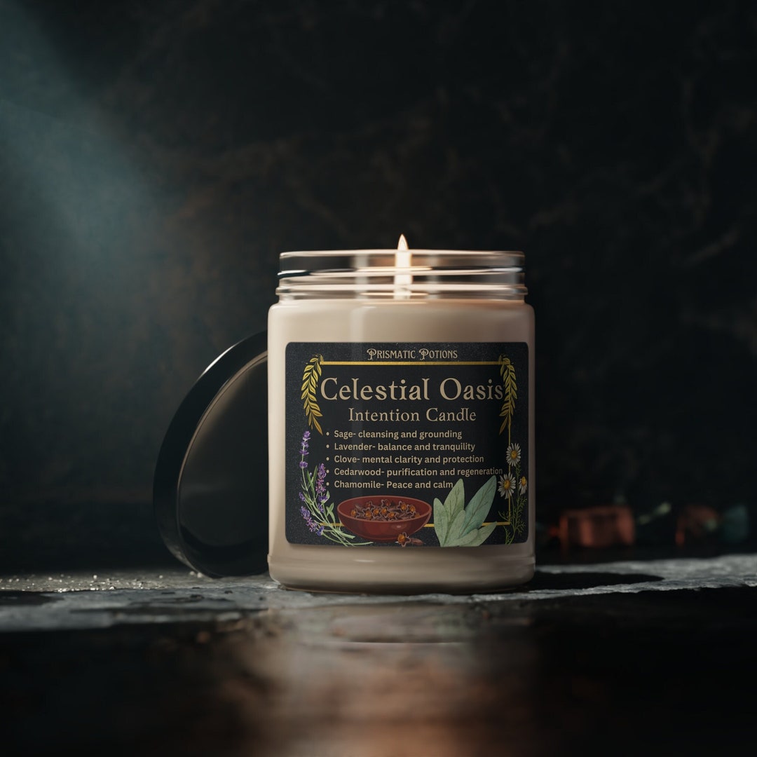 Celestial Oasis Intention Candle 9oz Hand Poured Vegan Soy Wax Sage ...