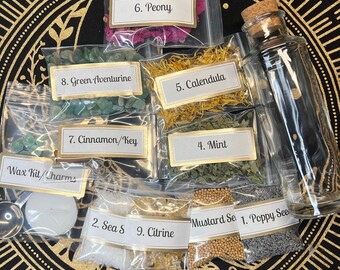 Wohlstand Zauberglas Kit: Manifestation des Überflusses, Hexengeschenk