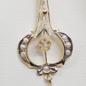 Antique Solid 10ct Gold Lavalier Pendant Natural Diamond And Pearl. VIDEO