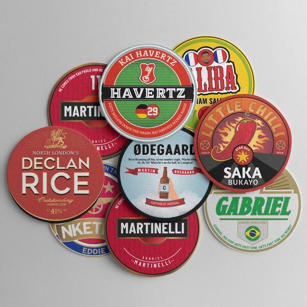 Arsenal Football Beer Mat Coasters 23/24 Season - The Perfect Gift or Present For Any Arsenal Fan