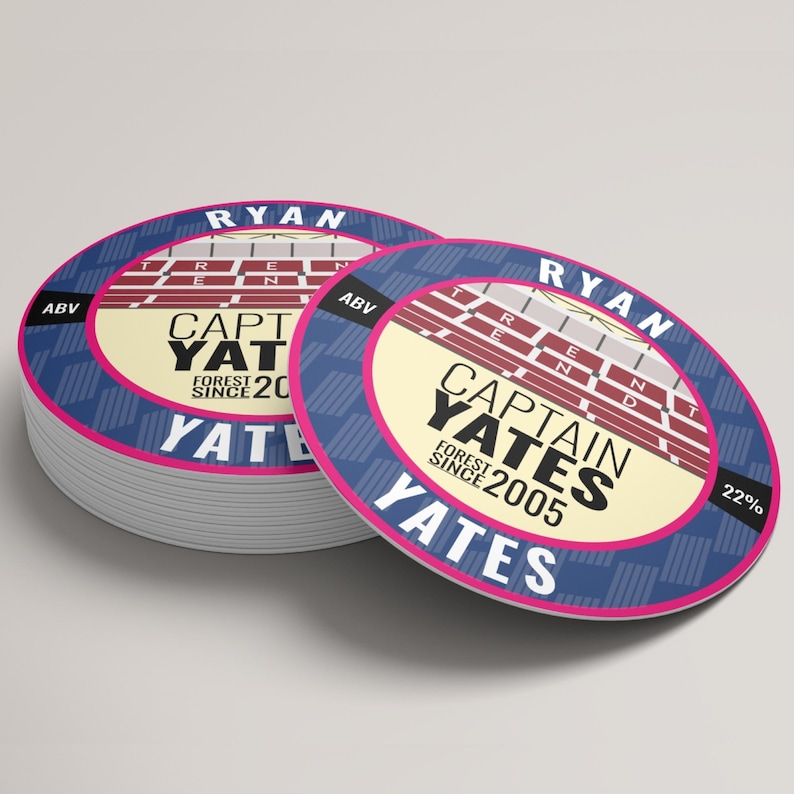 Handmade Nottingham Forest beer mat with captain Ryan Yates design – perfect home bar accessory for Nottingham Forest fans