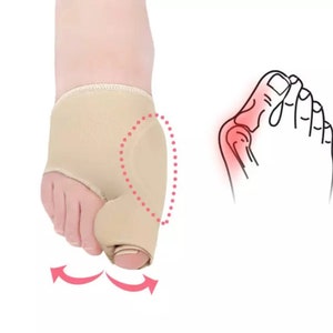 May include: Beige toe separator with a padded loop to help realign the big toe. The separator is designed to help correct bunions and relieve pain.