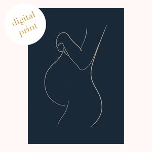 Arte lineal de embarazo - Póster imprimible digital para pared - Decoración o regalo ideal para el hogar - alalot