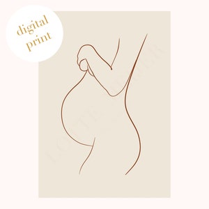 Arte de línea de embarazo - Impresiones de póster de arte de pared digital imprimible - Decoración ideal para el hogar o regalo - alalot