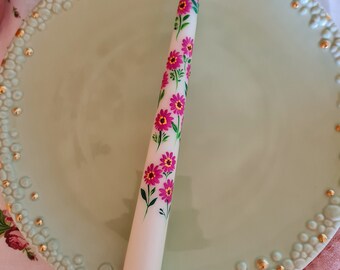 Floral painted candle. Painted candle. Painted Taper candle. Wedding candle. Painted candles. Hand painted candles.