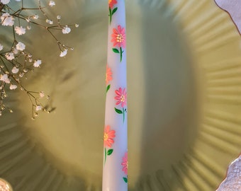 Floral painted candle. Painted candle. Painted Taper candle. Brown candle. Painted candles. Hand painted candles. Autumn candle.
