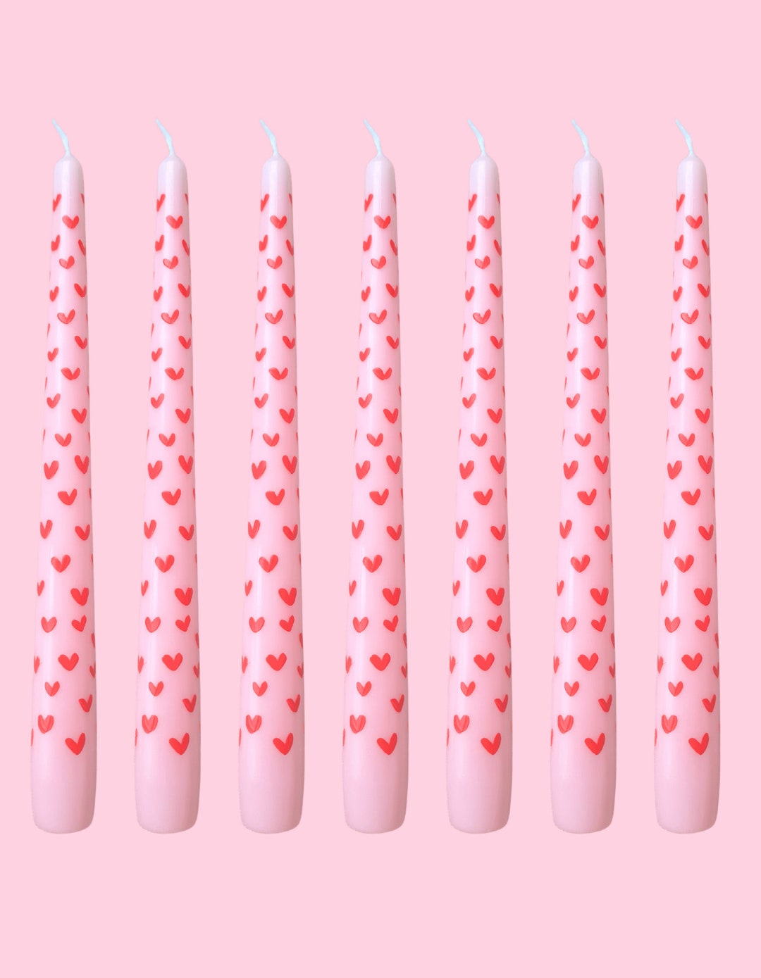 Hearts Painted Candle. Painted Candle. Pink Painted Candle. Painted