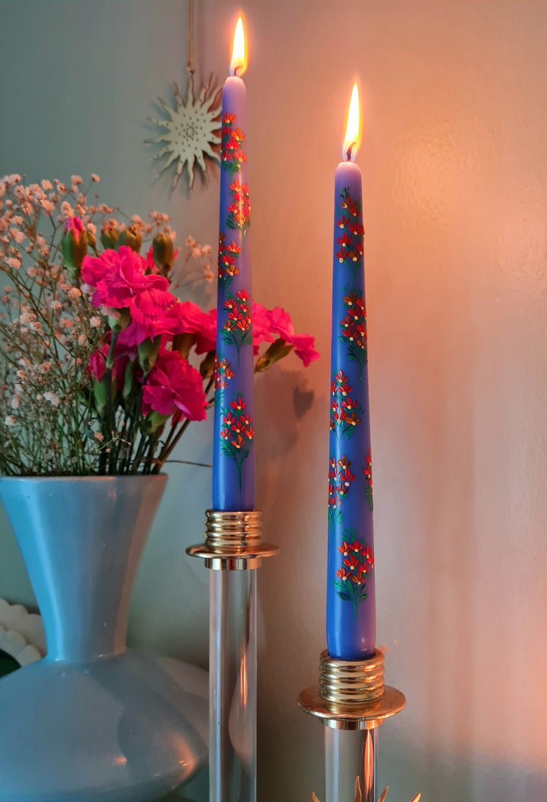 Floral painted candle. Painted candle. Painted Taper candle. Wedding candle. Painted candles. Hand painted candles. image 2