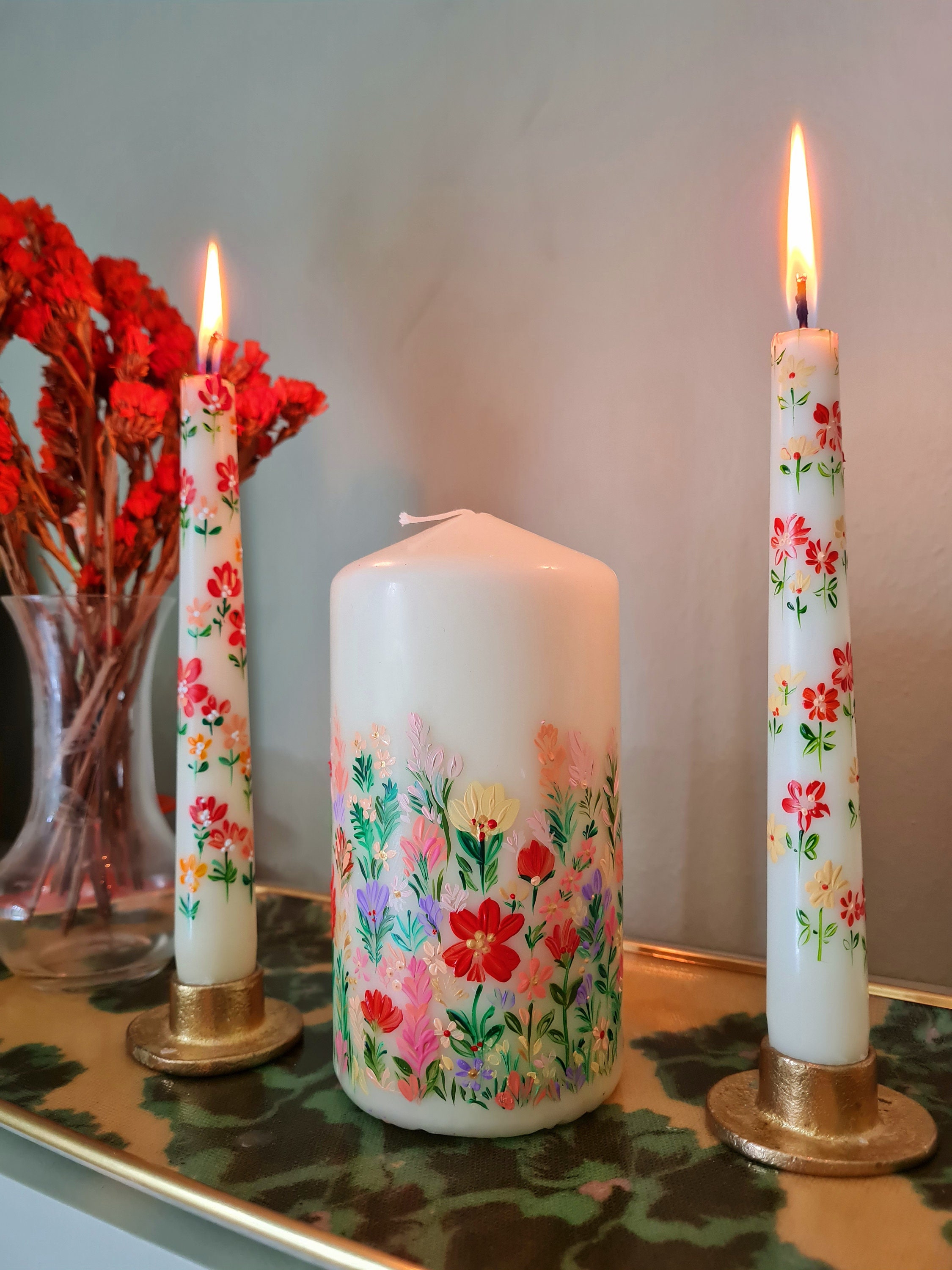 Flower Painted Candle. Painted Candle. Floral Painted Pillar Candle. Pillar  Candle. Wedding Candle. Hand Painted Candle. Painted Pillar. -  Denmark