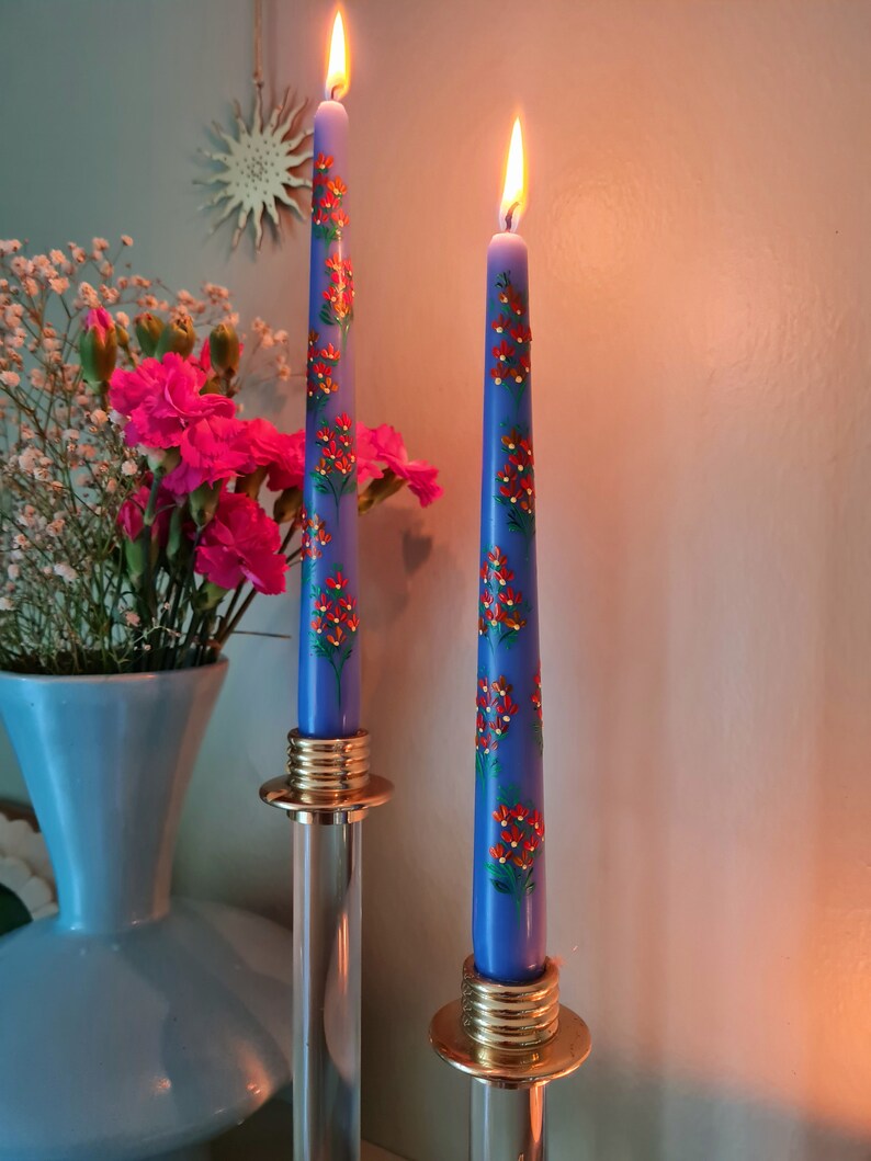 Floral painted candle. Painted candle. Painted Taper candle. Wedding candle. Painted candles. Hand painted candles. image 1