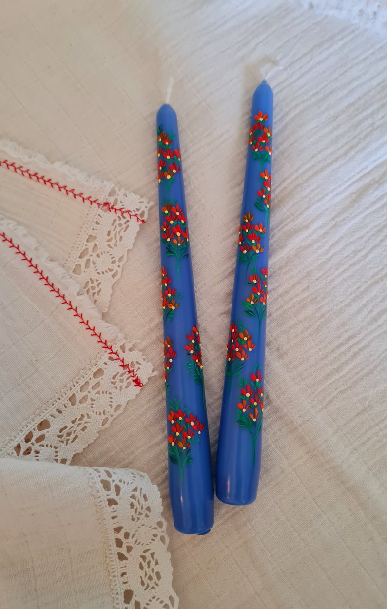 Floral painted candle. Painted candle. Painted Taper candle. Wedding candle. Painted candles. Hand painted candles. image 4