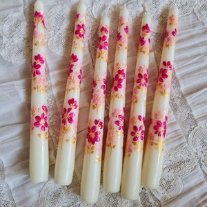 Floral painted candle. Painted candle. Painted Taper candle. Brown candle. Painted candles. Hand painted candles. Autumn candle.