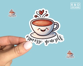Espresso Yourself Coffee Sticker – Cute Smiling Cup Vinyl Decal for Coffee Lovers, Laptop, Water Bottle, or Journal
