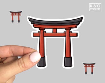 Japanese Torii Gates Sticker – Red Shrine Gate Vinyl Decal – Minimalist Japan Aesthetic – Zen Spiritual Decor for Laptop or Water Bottle