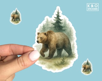 Watercolor Bear Sticker – Forest Brown Bear Nature Animal Art