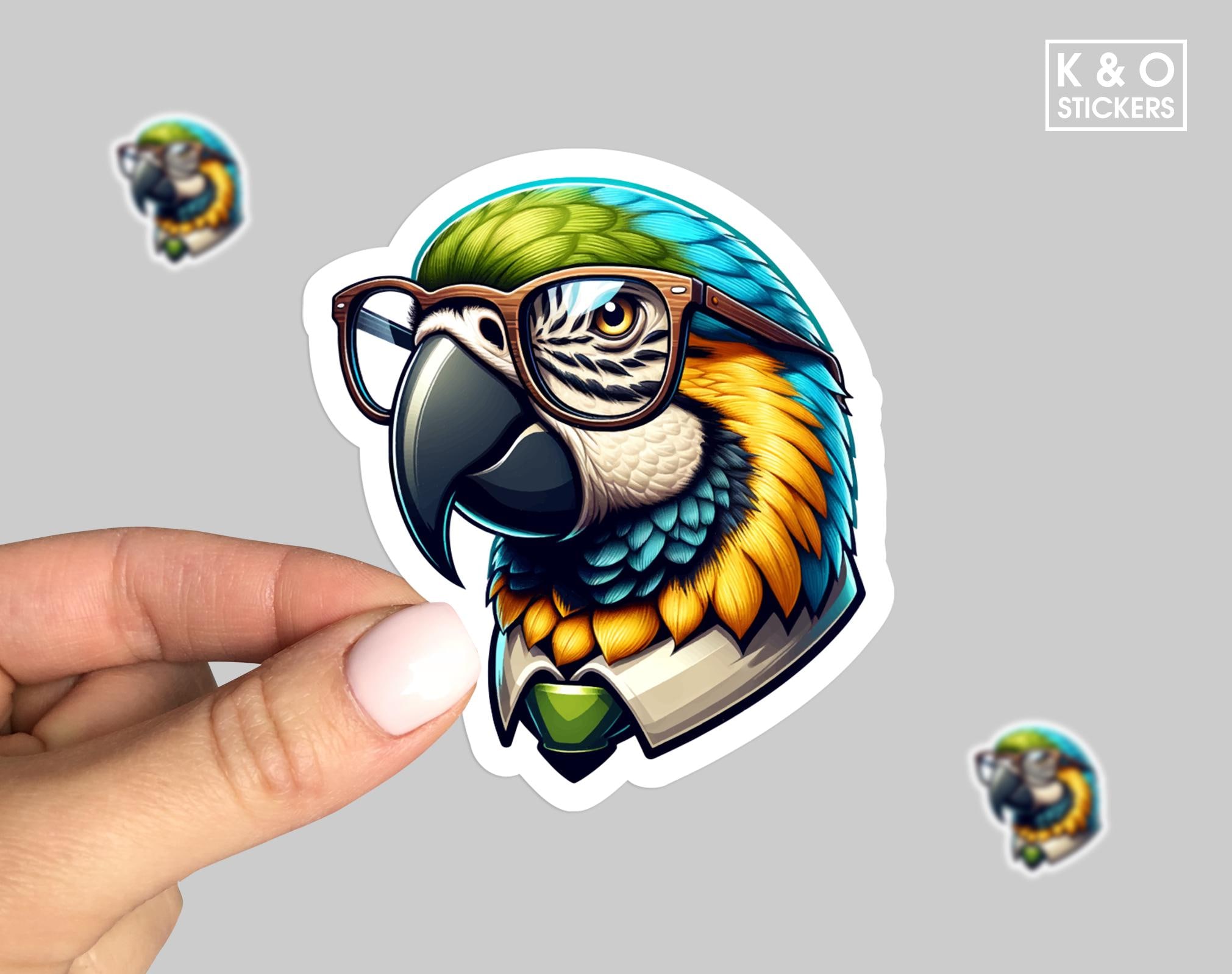 Parrot With Glasses Sticker – Funny Bird Vinyl Decal – Cute Animal ...
