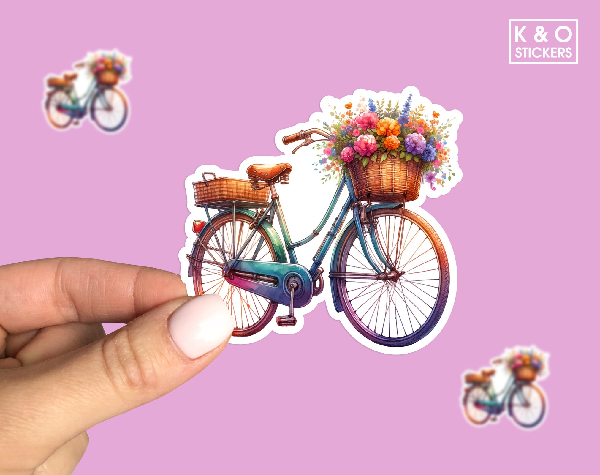 Floral Bicycle Sticker - Vintage Bike With Flowers Vinyl Decal for ...