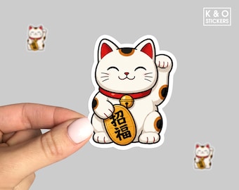 Maneki Neko Sticker, Lucky Cat Decal, Japanese Lucky Cat Vinyl, Kawaii Fortune Cat Sticker, Aesthetic Good Luck Charm